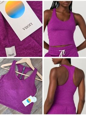 Vuori Halo Performance Crop Top Tank 2.0 Magenta Heather NWT Racerback DreamKnit